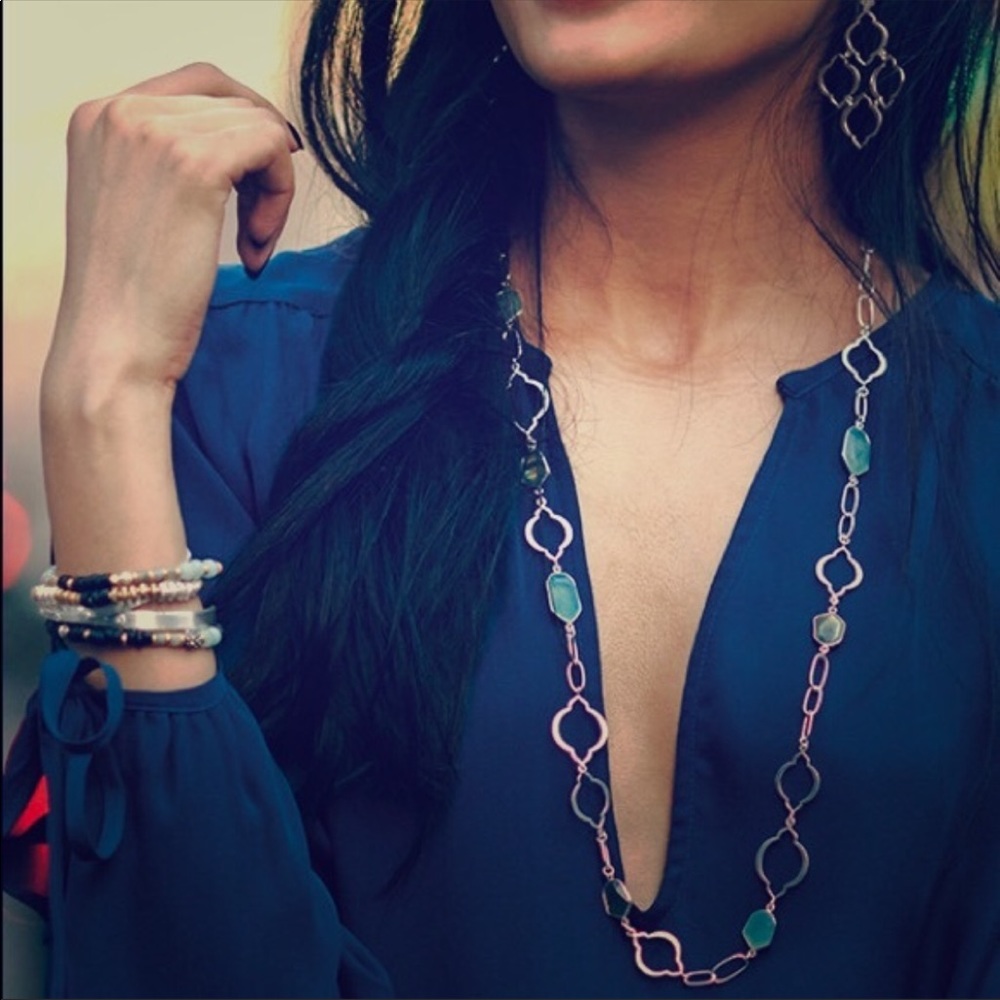 Stella & Dot | SILVER Artisan Labradorite+Aqua Amazonite Arabesque LinkN… - Picture 4 of 12